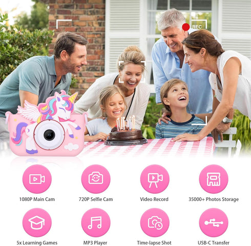 Envyvip 3-8, 3 4 5 6 7 8 1080P, 32GB Unicorn Toys Camera for Kids Girls Age Toddler Kids Digital Camera Christmas