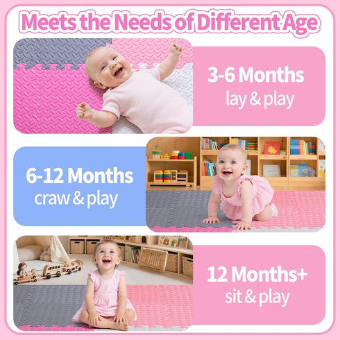 16Pcs 4 0.4 Coolcandy Baby Foam Play Mat with Edge Strips, Colors Interlocking Floor Tiles, Thickened Non-Slip Puzzle