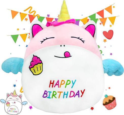 17" Birthday Unicorn Plush Pillow, Cute Soft Stuffed Animal for Kids' Birthday Gifts and Home Decoration