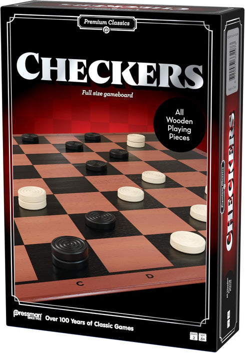 2 8+ Pressman Premium Classics: Checkers | Full-Size Folding Gameboard with Wooden Playing Pieces | Players, Ages