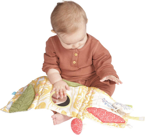Manhattan Toy Deer One Soft Activity Crinkle Book & Fold Out Pat Mat for Baby, Toddler with Squeaker, Discovery Mirror