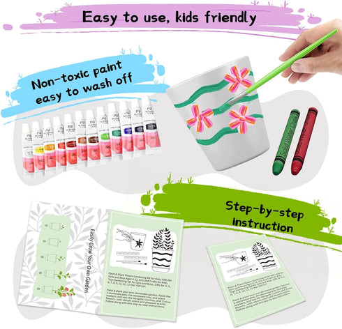 Set 4 5 6 7 8 9 10 11 12 13 14 Paint & Plant Childrens Gardening Kit for Girls Boys Toys Garden Flower Gardening Gift