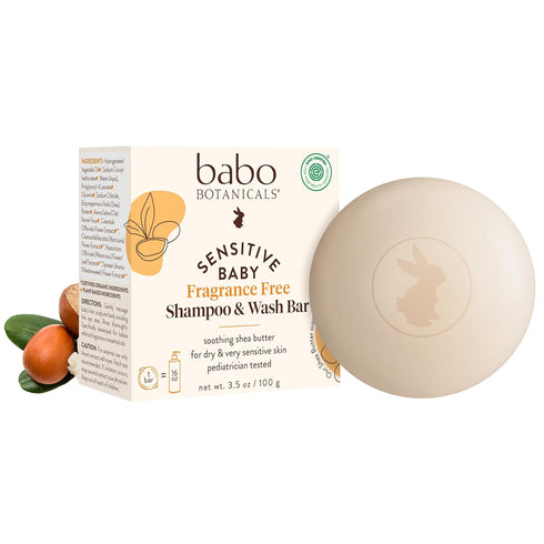 Babo Botanicals Sensitive Baby Fragrance-Free 2-in-1 Shampoo & Wash Bar - Shea