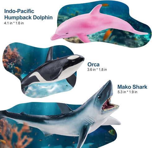10PCS 5-6" Sea Animal Toys for Toddlers, Bath Ocean Animal Whale Shark Figurines Toys for Kids, Cake Toppers Birthday