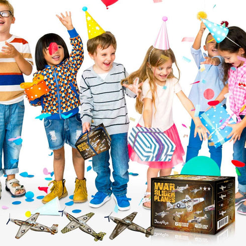 24 Pack War Glider Planes – Toy Glider Plane with 6 Different Designs, Easy Assembly, Party Favors for Kids, Birthday &