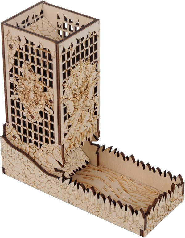CZYY Dice Tower with Tray, Wood Laser Etched Mind Flayer Portable Collapsible Dice Roller for Board Games