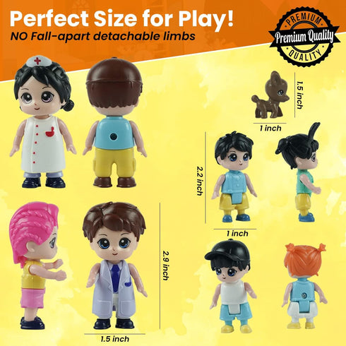 FUNERICA Dollhouse People Figures Playset, Dollhouse Family Little People Figures with Pets, Doll House Accessories