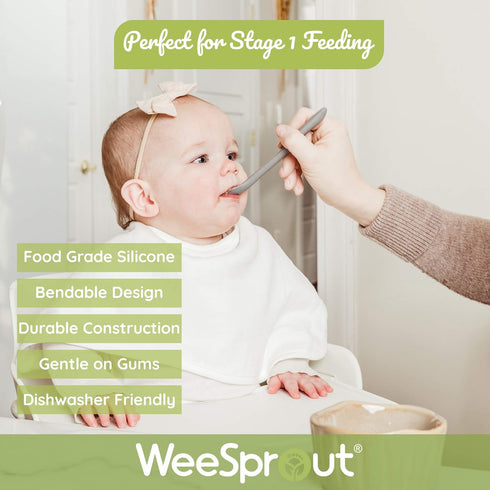WeeSprout Silicone Baby Spoons Set of 3, Soft-Tip Infant Feeding Utensils, Bendable, Dishwasher Safe, Travel Case