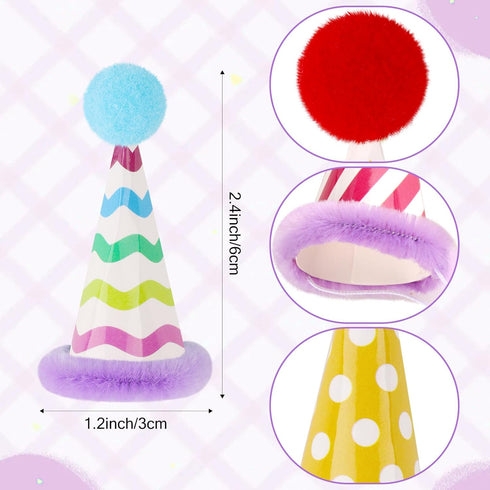 Mini Party Hats for Stuffed Animals Figures Cute Cake Cone Birthday Party Hats with Pom Poms Tiny Party Hats