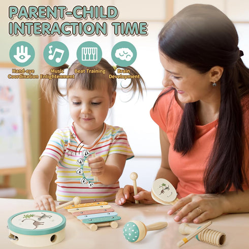 1-3, 1 Set 2-4, Baby Musical Instruments for Toddlers Montessori Wooden Toys for Year Old, Xylophone Maracas Percussion