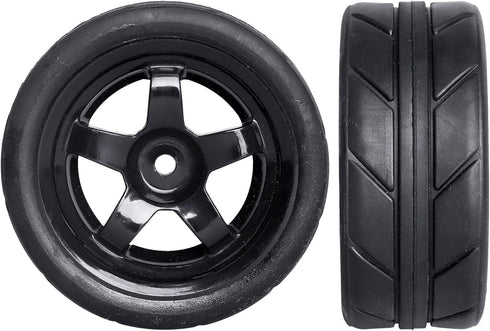 Pre-Glued 12mm Hex Wheels Rims and Rubber Tires, OD 2.55" for Traxxas Tamiya HPI HSP Redcat RC 1/10 On Road Racing Car,