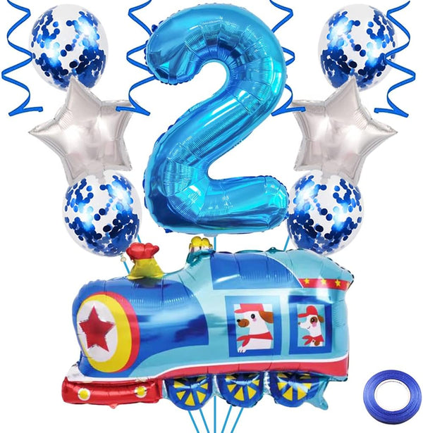 Weenkeey 2nd Birthday Train Balloons - Giant Aluminum Foil Balloon Number 2 Mylar