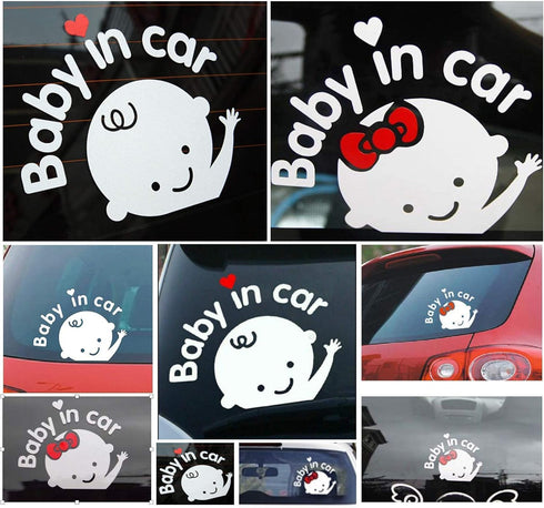 CM Wealth 2 Packs Baby in Car Sticker Decal, Cute Baby on Board Sign for Car Safety (Boy+Girl)