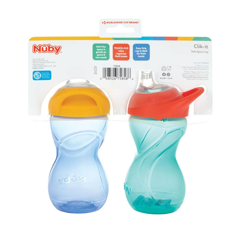 Nuby No-Spill Clik-it Soft Spout 10oz Cup, Leak-Proof & Easy-Grip Design, 2 Pack, 6+M, Neutral Colors