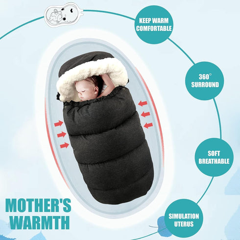 Waterproof & Thicken Universal Footmuff for Stroller, Bunting Bag for Winter Stroller Cover (0-3 Years)