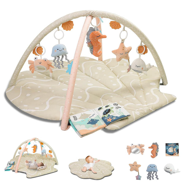 Baby Play Mat, Oversize Shell Tummy Time Mat with 6 Detachable Baby