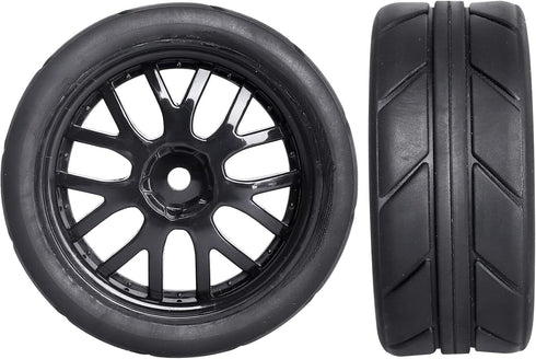Pre-Glued OD 2.56" 12mm Hex Wheels Rims & Rubber Tires 26mm for 1/10 Scale On Road Racing Car Drift RC Touring Car, Set of 4 (Color C)