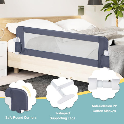 (60-Inch, BABY JOY Bed Rails for Toddlers, Extra Long, Swing Down Safety Bed Guard for Convertible Crib, Folding Baby