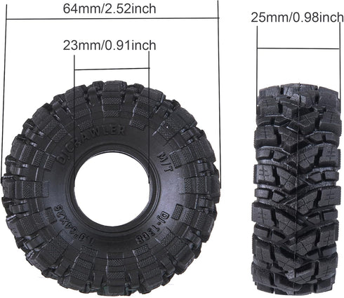 1.0 Mud Tires 64 * 25mm Soft Sticky for TRX4M 1/18 1/24 RC Crawler Axial SCX24 FMS FCX24, Double Layer Sponge