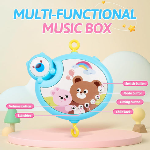 Crib Mobile with Music and Lights, Baby Mobiles for Cribs, Nursery Musical Mobile for Bassinets, Clip On Attachment