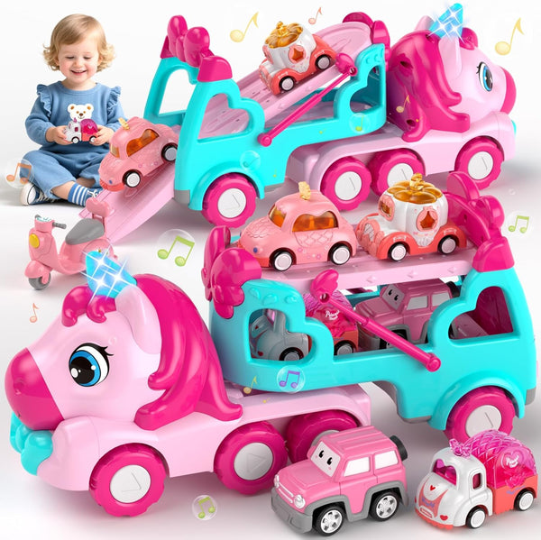 newcrave 7 in 1 Carrier Truck Cars Toys for 1 2 3
