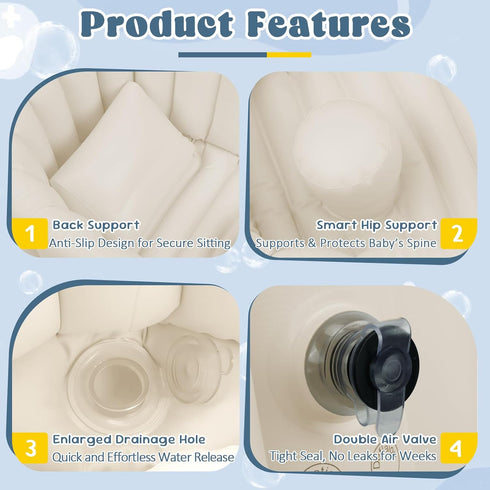 Gliizee mall 0-24 Inflatable Baby Bathtub, Collapsible Baby Bath Back Support, Portable Newborn Travel Bath tub