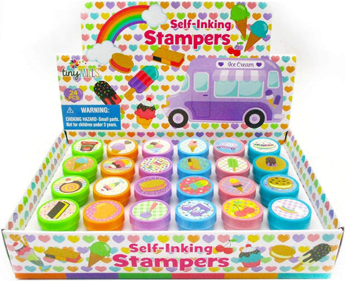 TINYMILLS 24 Pcs Ice Cream Stampers for Kids Birthday Party Favor Bag Fillers, Valentine's Day Classroom Rewards