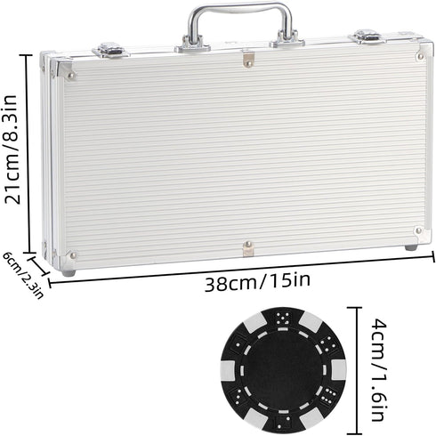 Poker Chips Set with Aluminum Case for Texas Holdem, Blackjack, 2 Decks of Cards, Dealer, Buttons, 5 Dice, 11.5 Gram