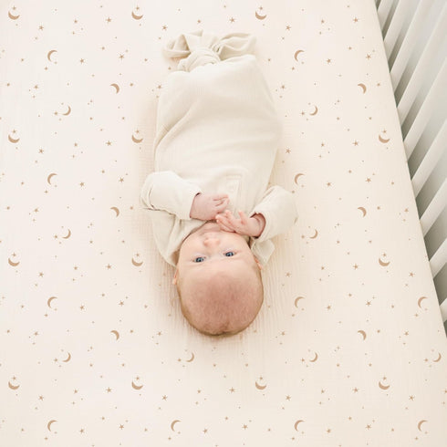 2 Pack, 52"x28" Konssy Muslin Crib Sheets for Boys, Soft Cotton Neutral Baby Sheets for Standard Crib Mattress (Coffee