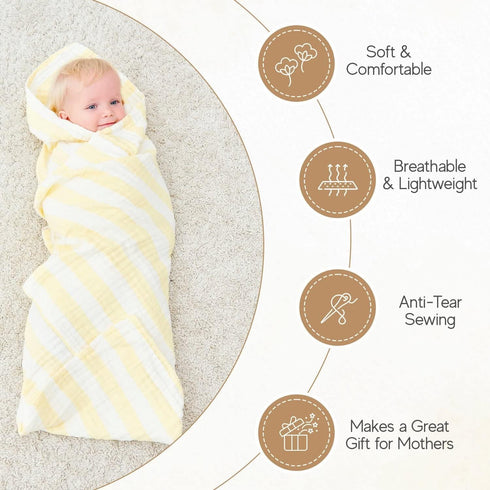 Set 100% 5-Piece Set (2 3 6 Muslin Baby Bath Towel - Organic Cotton Large Towels & Washcloths), Layer Super Soft