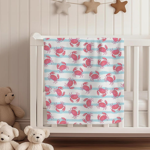 Cstdyfrv Cozy 60x80in Cute Pink Crabs Baby Blankets for Boys Girls Watercolor Crab Striped Soft Infant Toddler Newborn