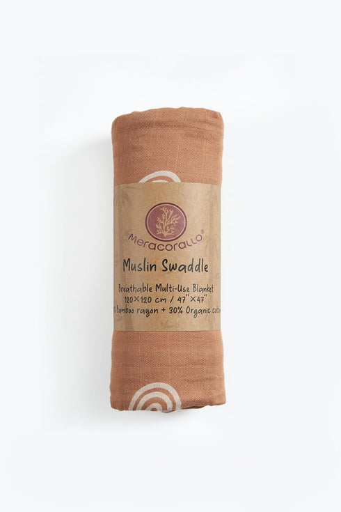 Meracorallo Muslin Swaddle Blanket, Silky Soft Rainbow Receiving Blanket for Baby Boys and Girls, 47 x 47 in
