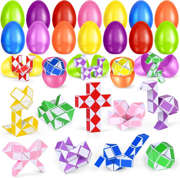 SpringFlower 24 Pack Easter Eggs Filled with Mini Snake Twist Toys for