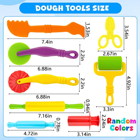 Play Dough Tools Kit, 12 pcs Plastic Playdough Tools with Extruders, Scissors, Rollers and Cutters in Random Color