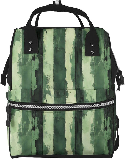 Nevjipu Baby Doll Diaper Bag Backpack - Splash Green Vertical Stripes Print Mommy