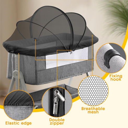 jiangcha 2-Way Bassinet Cover for Cats - Mosquito Net Cover for Bassinet Bedside Sleeper Travel Crib to Keep Cats Out