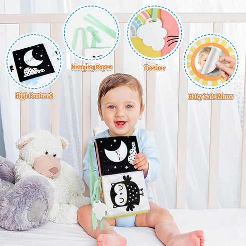 OKOOKO Black and White Baby Book High Contrast Baby Toy 0-6 Months Baby Soft Book Tummy Time Toy Crib Stroller Toy Montessori Sensory Toy Early Education for 0-6 6-12 Months Newborn Baby Infant