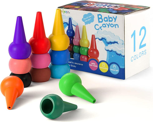 Jumbo Crayons for Toddlers, 12 Colors Finger Paint Palm Grip Crayons for