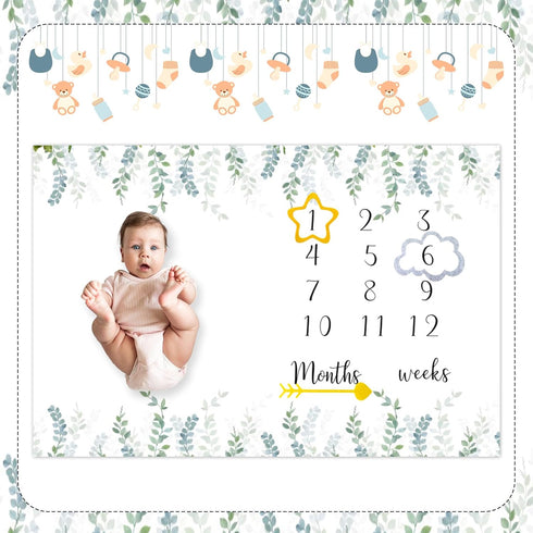 CSFOTO Baby Milestone Blanket 60''x40'', Eucalyptus Leaves Newborn Photography Props Blanket for Boy & Girl