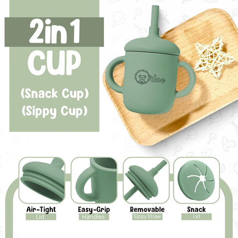 Set 15 Set Set 3M+ O'doe Baby Weaning Pcs Silicone Baby Feeding with Suction Plate, Bowl, Bib, Sippy Cup, Fruit Feeder