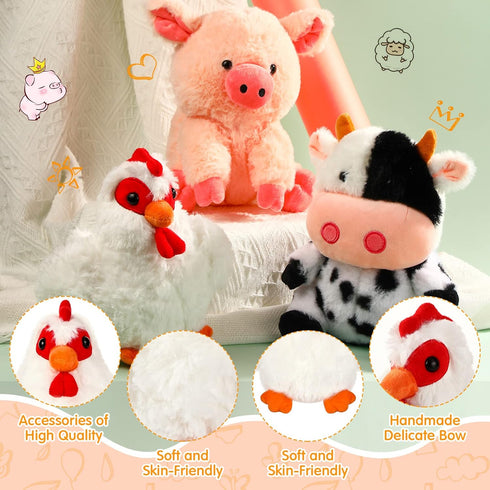 5 Pack Farm Plush Animals Set - 10 Inches Soft Stuffed Barnyard Animals Toy for Birthday Party Decoration Supplies