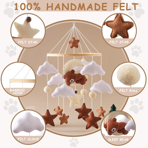 Wonderoo by Wowo Baby Mobile for Crib Handmade Hanging Felt Nursery Mobile Fits Most Crib Arms Gender-Neutral Boho