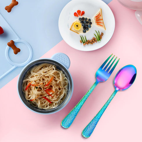 LIANYU 10-Piece Kids Silverware Set - Rainbow Toddler Utensils Flatware, Stainless Steel Child Cutlery, Dishwasher Safe