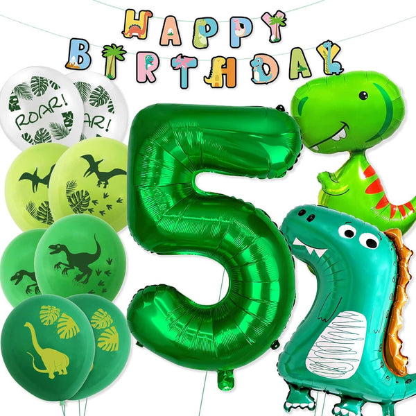 Dinosaur 5th Birthday Decorations, Large Foil Balloons, Happy Birthday Banner, Number 5 Balloon, Baby Shower