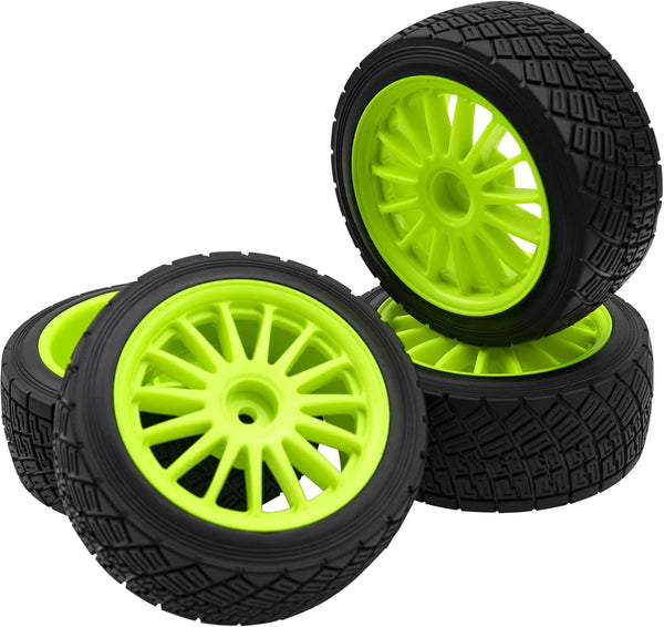 80mm/3.14" Rubber Tires & Plastic Wheel Rims 2.2 Inch 12mm Hex Hub Compatible with 1/10 HPI WR8 Off-Road Rally 1/14