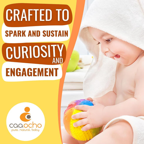 caaocho Pure Natural Rubber Sensory Ball - 4" Rainbow Colors, Promotes Sensory Development, BPA Free