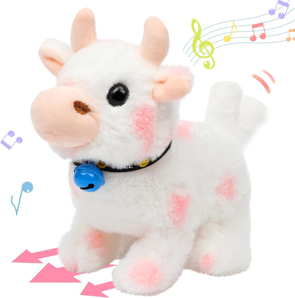 Hopearl Interactive Electronic Pet Plush Cow - Walking Diary Cattle Toy with Sounds, Movements, MOO Nodding Head for