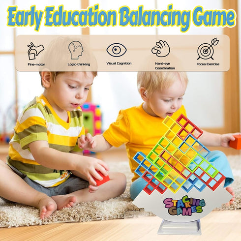 64 Pcs Tetra Tower Stacking Game, Fun Balance Building Blocks Board Games for Kids Adults Family Party Gifts