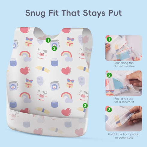 KIIS Disposable Baby Bibs, Waterproof Smock Bibs, Full Coverage for Toddlers & Kids, Mess-Free Feeding for Travel