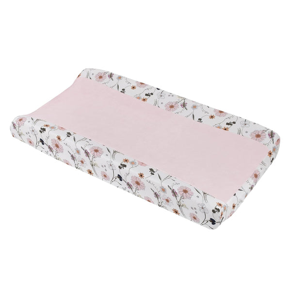 NoJo Keep Blooming Floral Changing Pad Cover in Pink, White, Purple and Gold